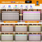 Kommode mit 9 Schubladen fürs Schlafzimmer, Schubladenschrank mit Ladestation und LED-Leuchten, doppelter Holzschrank zur Aufbewahrung, moderne Kommode und TV-Ständer