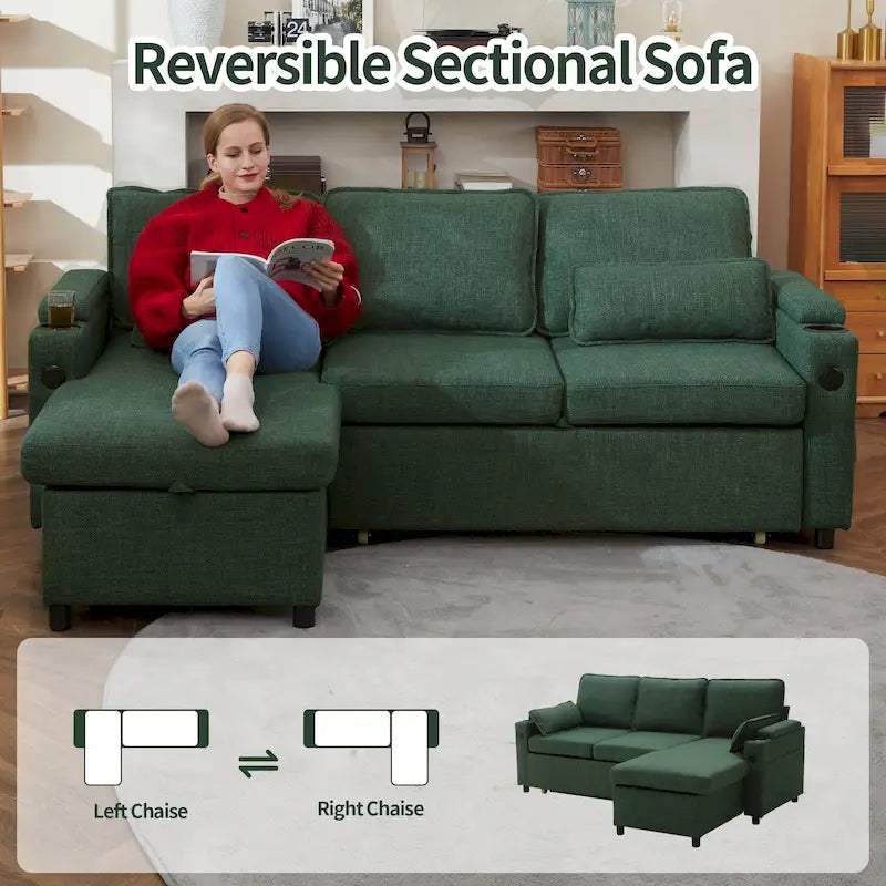 80 L-förmiges Schlafsofa, Schlafsofa mit ausziehbarem Bett, wendbares Schlafsofa