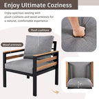 4-teiliges Gartensofaset für 5 Personen mit Couchtisch aus Massivholz und abnehmbaren Kissen
