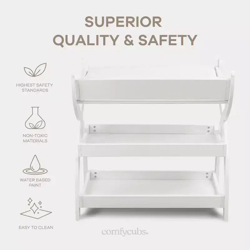 Comfy Cubs commode voor baby's - stevige houten constructie, tijdloze uitstraling met twee open planken voor babybenodigdheden