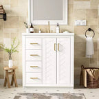 Meuble-lavabo de salle de bains de 30 po à lavabo simple, avec armoire et 3 tiroirs – noir / bleu / vert / indigo / blanc