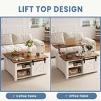 JIONJOY 31,5-Zoll-Couchtisch mit Liftplatte und großem verstecktem Stauraum, verstellbaren Einlegeböden, quadratischer Landhausstil-Mitteltisch für Wohnzimmer und kleine Räume