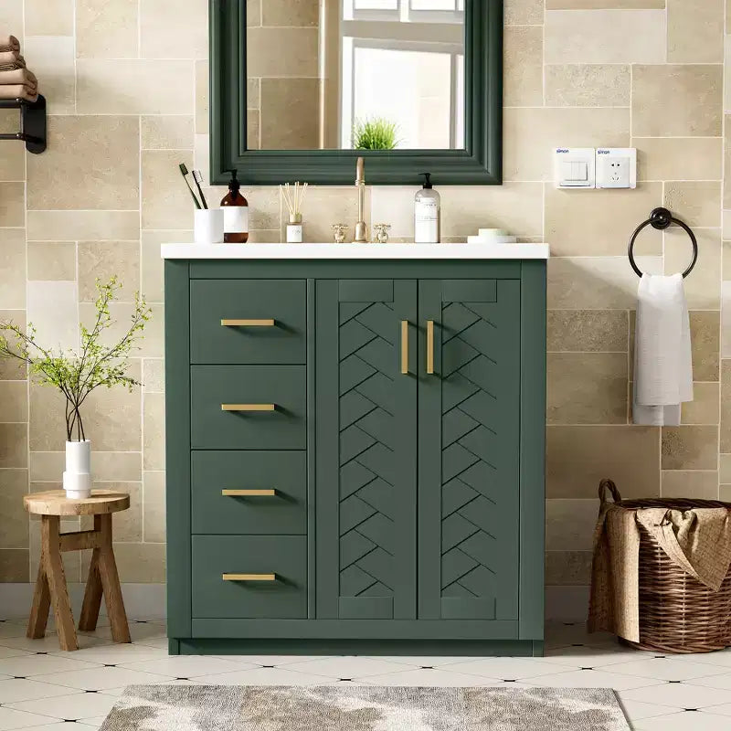 Meuble-lavabo de salle de bains de 30 po à lavabo simple, avec armoire et 3 tiroirs – noir / bleu / vert / indigo / blanc