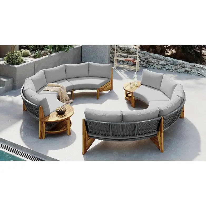 Conjunto de asientos para exterior para 6 personas con cojines y 1 mesa de centro
