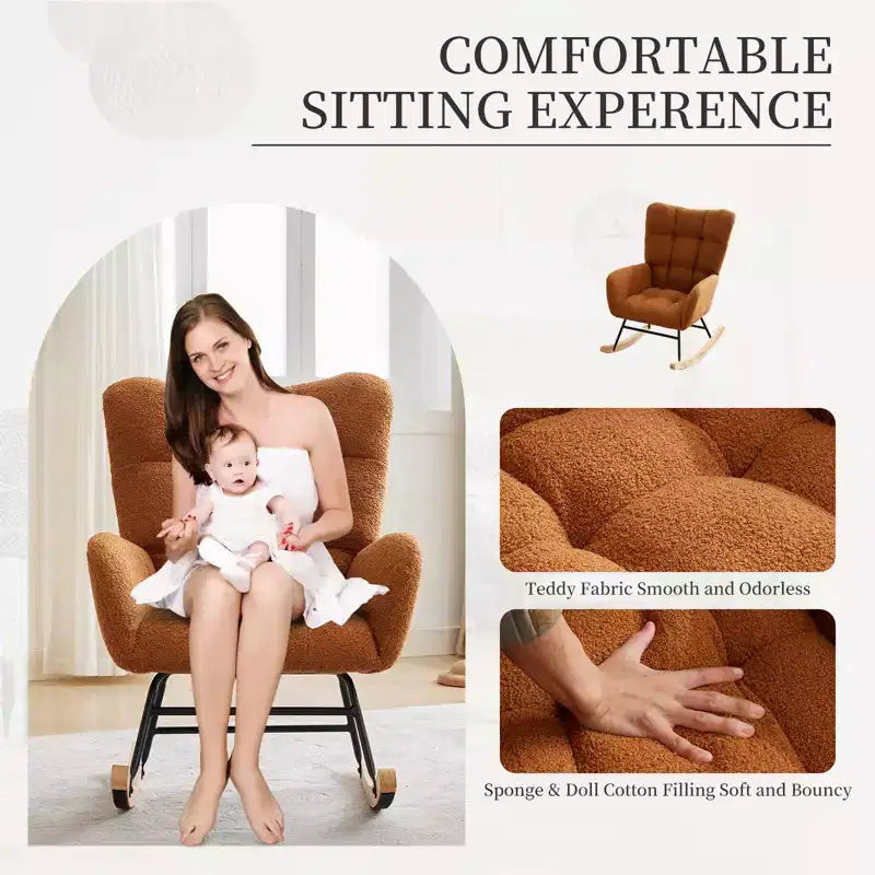 Mecedora para bebé, sillón balancín deslizante para lactancia para la sala de estar, cómodos sillones decorativos para dormitorio, sillones de interior tapizados en felpa tipo teddy