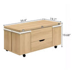 Multifunctionele moderne salontafel met hefbaar blad en verborgen opbergruimte, 4 krukken en zwenkwielen, perfect voor moderne woonruimtes