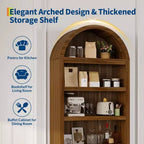 Libreria ad arco da 72" con cassetto contenitore, mobile espositore moderno in legno a 6 ripiani con scaffali aperti e cassetto inferiore, anta curva
