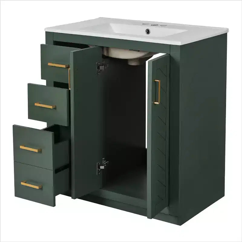 Meuble-lavabo de salle de bains de 30 po à lavabo simple, avec armoire et 3 tiroirs – noir / bleu / vert / indigo / blanc