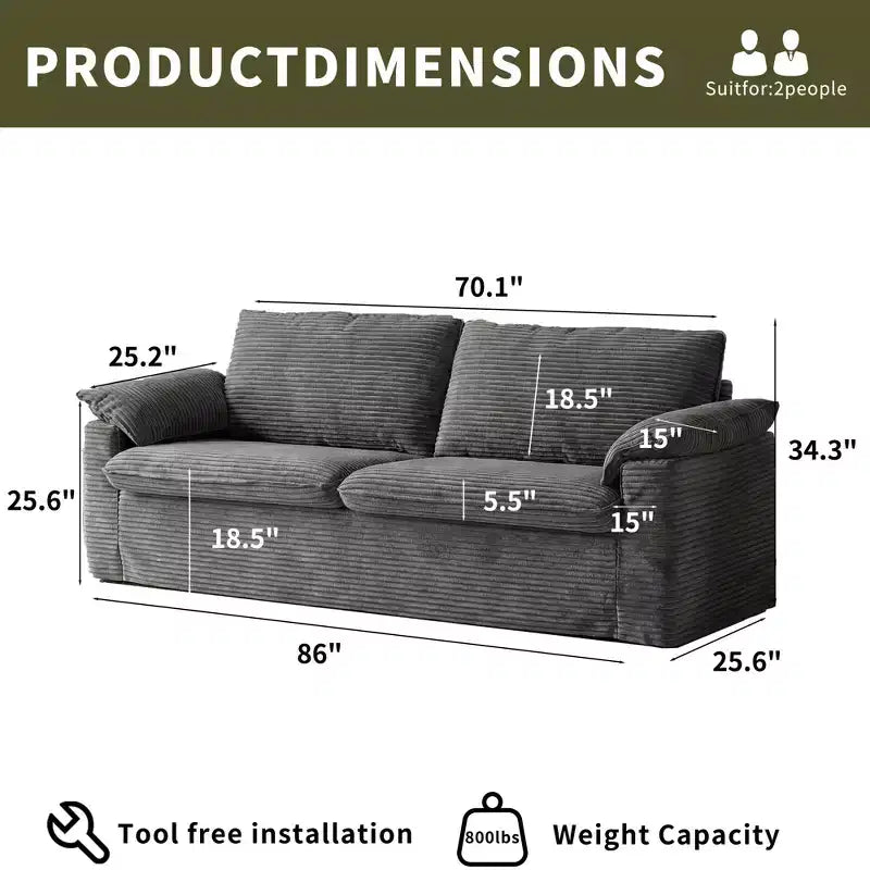 Dwuosobowa sofa Dyonery 86 Cloud, głębokie siedzisko, szerokie podłokietniki z poduszkami, solidna rama, przewiewna ergonomiczna konstrukcja