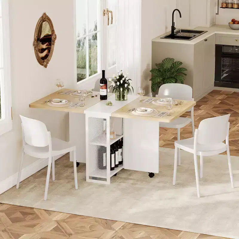 Mesa de comedor plegable para cocina, mesa de comedor que ahorra espacio, mesa de cocina extensible con ala abatible y 6 ruedas para espacios pequeños