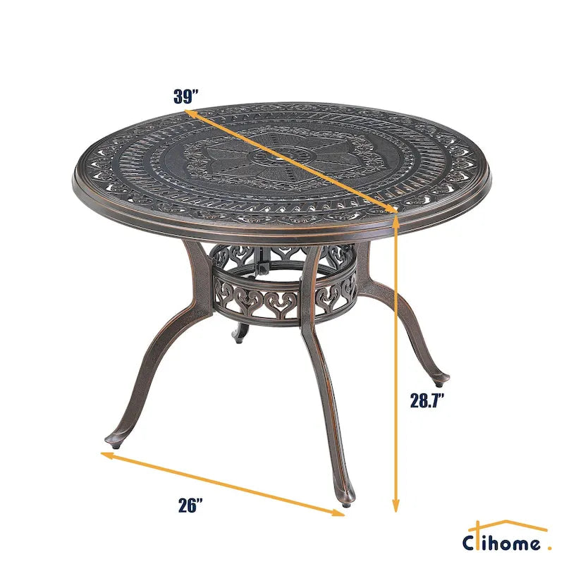 5-delige tuin-eetset van gegoten aluminium met 4 draaibare stoelen