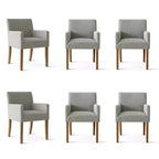 6er-Set gepolsterte Esszimmerstühle mit Armlehnen, moderne Leinen-Sessel mit Holzbeinen, Akzentstühle für Esszimmer und Wohnzimmer – Panipeachy