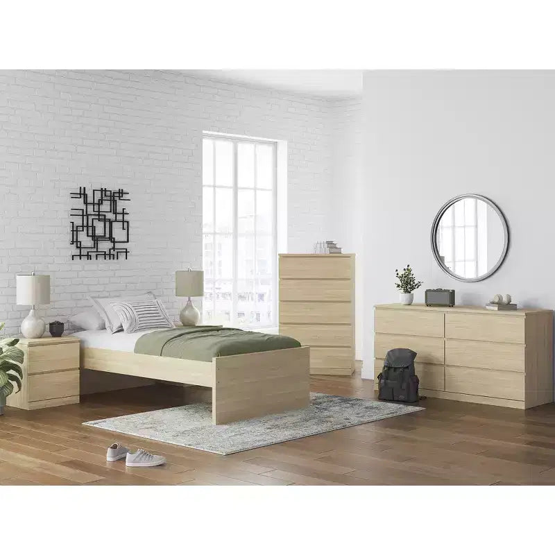 Signature Design by Ashley moderner Onita-Schrank mit 6 Schubladen, Kommode mit natürlicher brauner Holzoberfläche und grifflosem Design