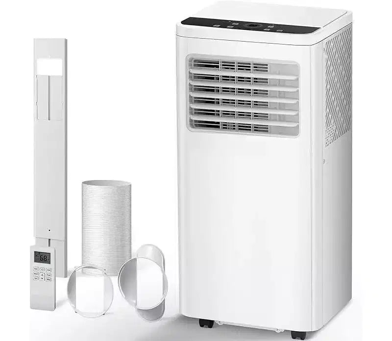 Tragbare Klimaanlage mit 8.000 BTU, 3-in-1-Gerät mit 4 Modi, Timer, LED-Display, Fernbedienung und Installationsset, für Schlafzimmer, Wohnzimmer oder Büro, Weiß.