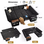 Divano componibile letto modulare Dyonery 112 con letto estraibile, divano componibile a U con contenitore, sedute extra larghe e profonde per il soggiorno