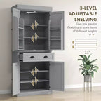 Credenza dispensa da cucina da 71 con luci LED, 6 ripiani sulle ante, un cassetto e 4 ripiani regolabili