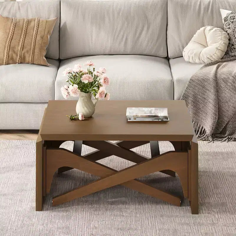 Tavolino da caffè 2 in 1, tavolo da pranzo allungabile, tavolo ad altezza regolabile per casa e ufficio, salvaspazio - ModernLuxe
