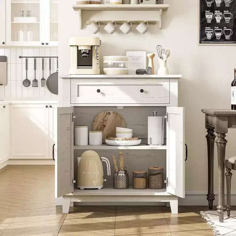 Rustieke opbergkast van 31,5 inch met deuren met latten, 3 verstelbare niveaus en dubbele deuren, voor keuken, eetkamer en thuiskantoor