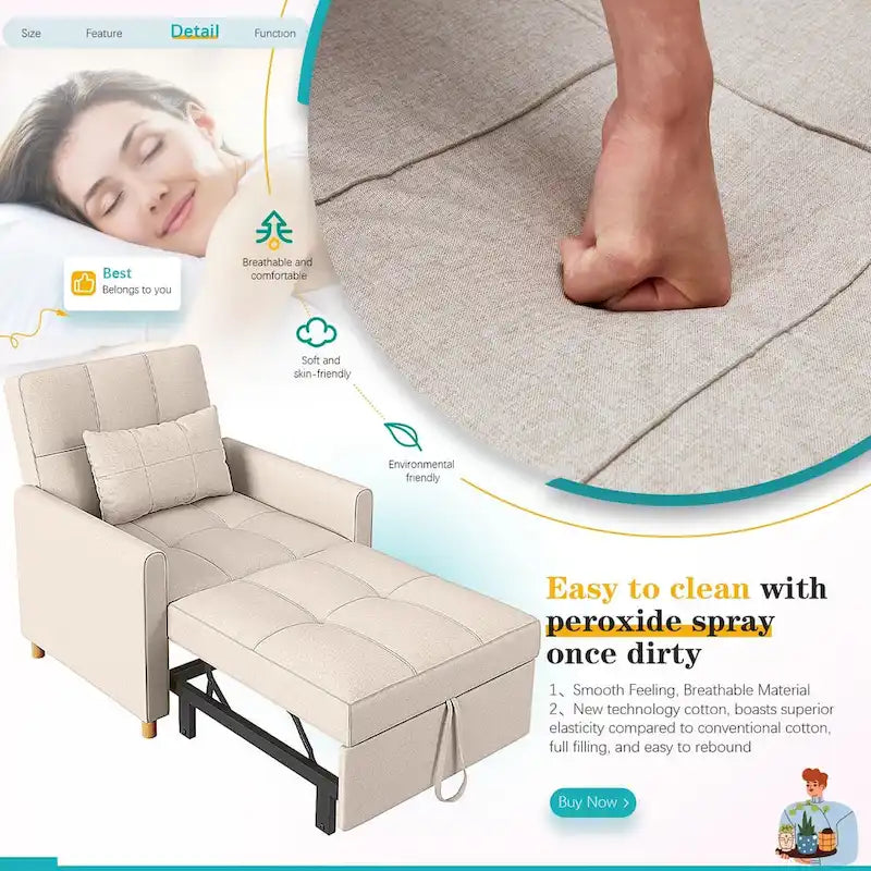 Poltrona divano letto 3 in 1 AECOJOY con cuscino e schienale convertibile