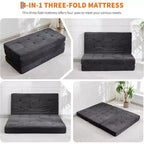 Matelas pliable en trois parties de 15 cm SunnyFurn, canapé-lit, 190,5 x 137,9 cm, lit d’appoint pliable en mousse avec velours côtelé matelassé, portable pour le camping, le salon ou la chambre
