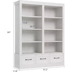 64 H boekenkasten en boekrekken, boekenkast met 3 opbergladen, 4 niveaus, dubbelbrede open planken, voor kantoor en woonkamer