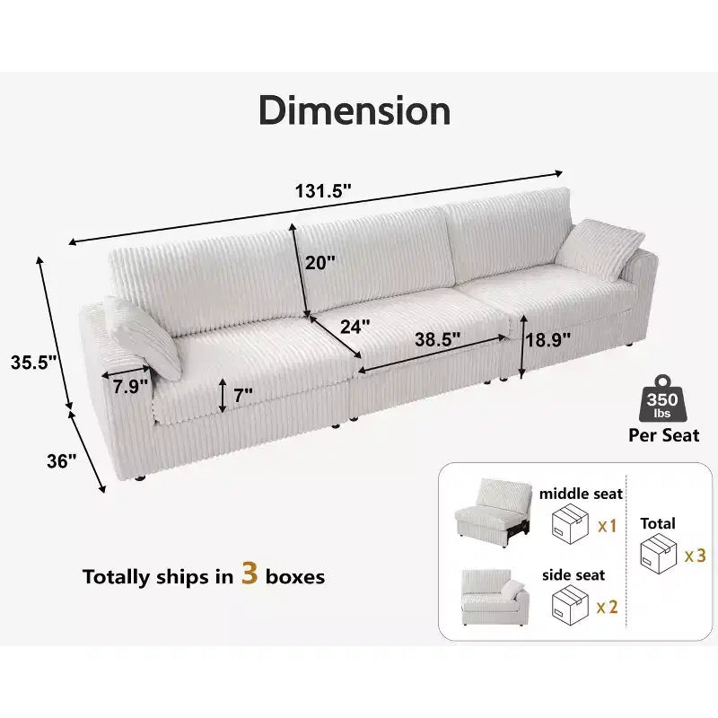 Modulares Cord-Sofaelement von Dyonery mit abnehmbaren, waschbaren Bezügen
