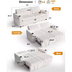 Dyonery 91 Eckschlafsofa mit ausziehbarem Bett, verstellbarer Rückenlehne, zwei ausziehbaren Betten, USB-Anschlüssen und Getränkehaltern, weicher Cordbezug