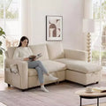 Sofá cama extraíble 2 en 1 Dyonery con chaise longue con almacenamiento, sofá seccional de pana C con puertos USB para sala de estar