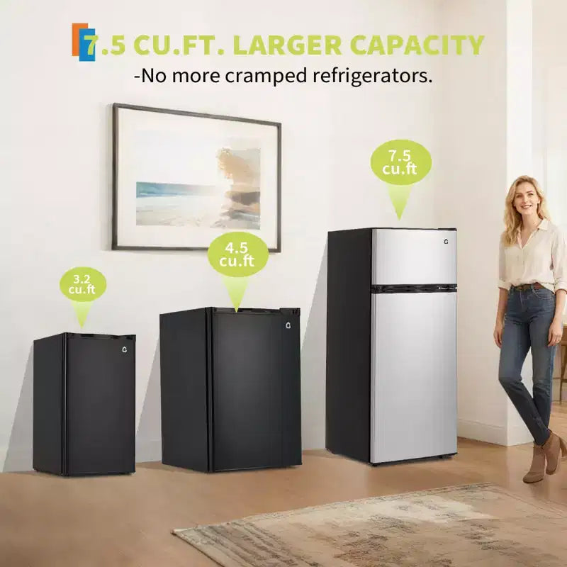 Mini-koelkast van 4,5 cu ft met vriesvak, compacte koelkast met omkeerbare deur, verstelbare thermostaat, energiezuinig, kleine koelkast
