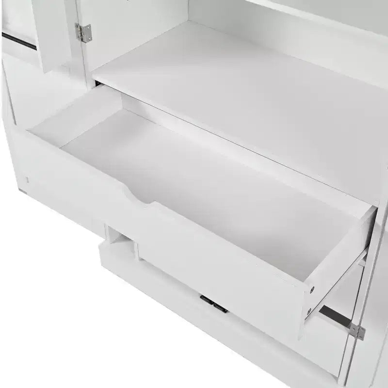 Despensa de cocina independiente de 77 pulgadas de alto, armario de almacenamiento estilo granja con estantes ajustables, estantes en las puertas, cajones y botelleros - ModernLuxe
