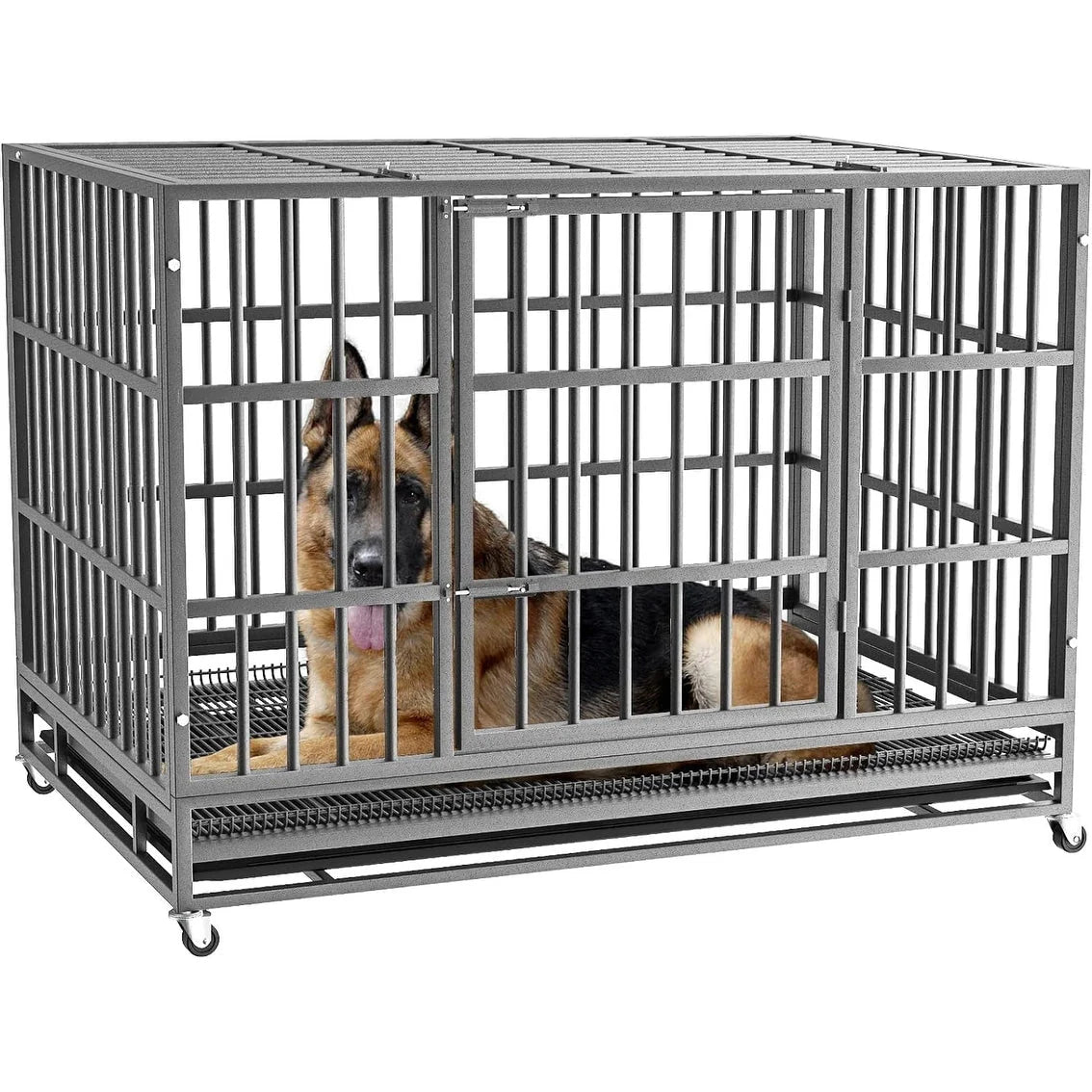 Gabbia per cani BOSSIN da 48/38 pollici, robusta e indistruttibile, a prova di fuga, con ruote bloccabili