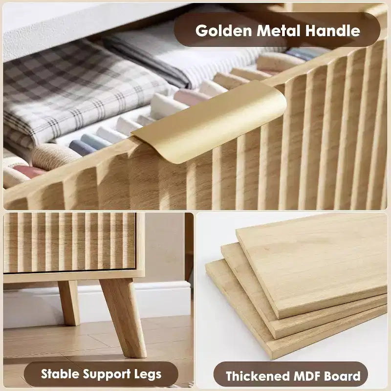 Kommode mit 9 geriffelten Schubladen, moderne Truhe, TV-Möbel aus Holz mit geschwungenem Profil für Wohnzimmer und Flur