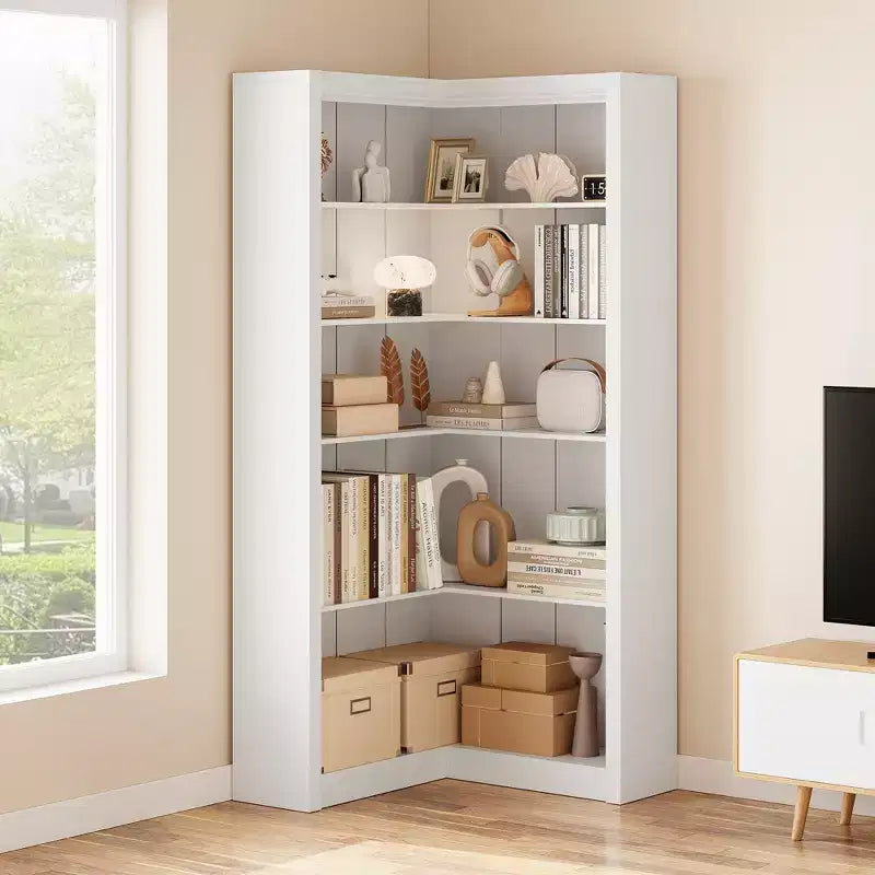 Nero/Bianco/Legno/Retrò, libreria angolare a L, a 5 ripiani, singola