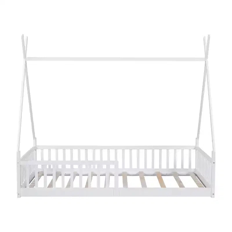 Letto a pavimento per bambini, letti a tenda singoli, letto Montessori a pavimento con doghe e sponde, struttura letto a casetta in legno per bambini e bambine