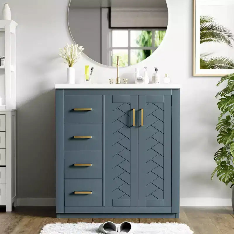 Meuble-lavabo de salle de bains de 30 po à lavabo simple, avec armoire et 3 tiroirs – noir / bleu / vert / indigo / blanc