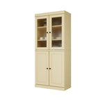 Armario despensa 100 % de madera maciza con puertas de vidrio esmerilado, puertas sólidas, 2 cajones y estantes ajustables
