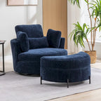 Sillón decorativo giratorio tapizado de 42.3W con 4 cojines y otomana de almacenamiento en forma de media luna