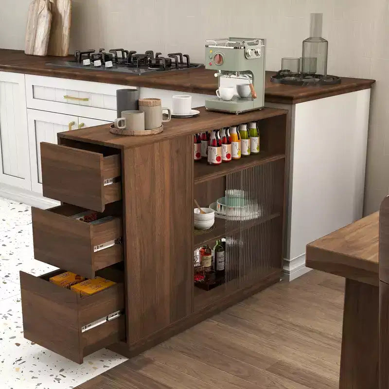 GDFStudio Hikaru modern dressoir met schuifdeuren van glas en laden