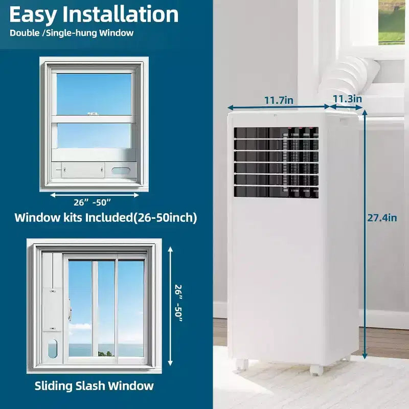 Tragbare Klimaanlage mit 8K BTU – 3-in-1-Kühlung, Entfeuchtung und Ventilator für 350 sq ft mit Schlafmodus und 1 Jahr Garantie
