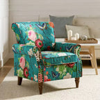 Araceli traditionele houten bloemenfauteuil met bekleding, hoge rugleuning en sierspijkerrand| ART OF LIVING DESIGNS