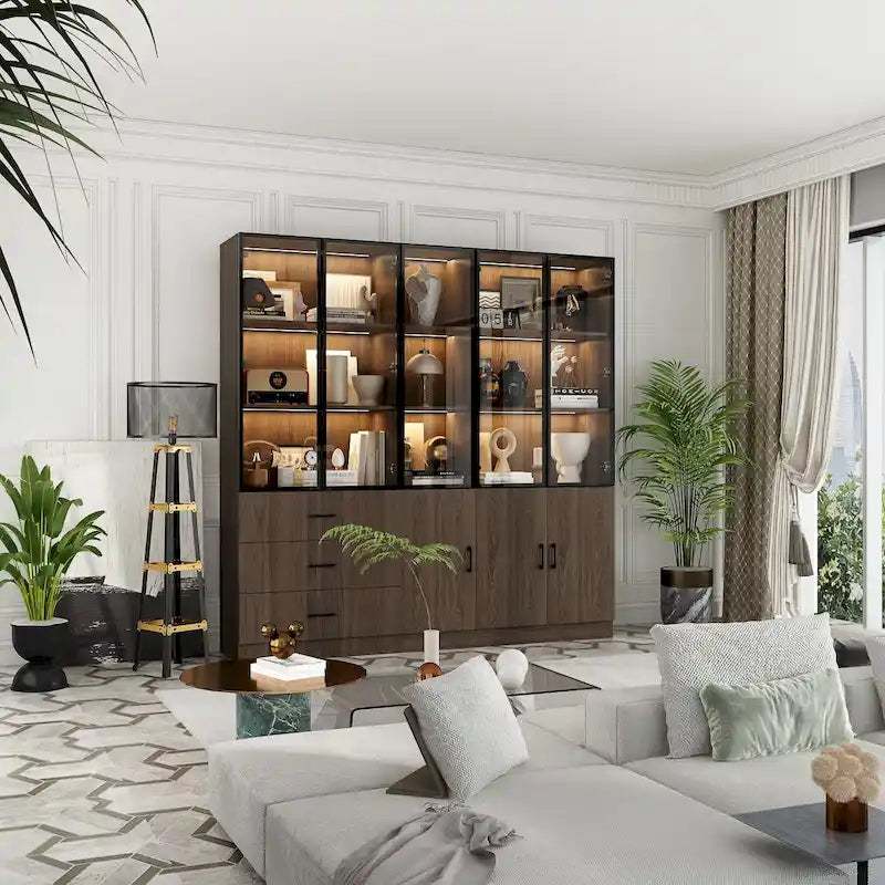 Credenza illuminata personalizzabile in alluminio e vetro per buffet o libreria