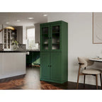 Armario despensa 100 % de madera maciza con puertas de vidrio esmerilado, puertas sólidas, 2 cajones y estantes ajustables