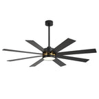 Ventilatore da soffitto nero da 65 pollici con 8 pale, LED, luce e telecomando
