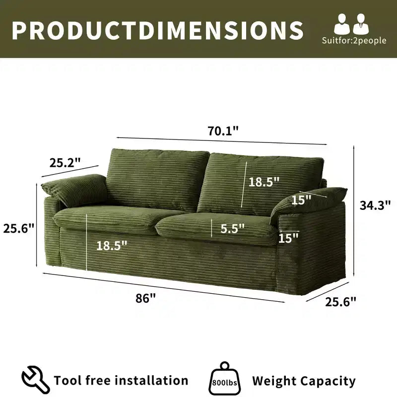 Dwuosobowa sofa Dyonery 86 Cloud, głębokie siedzisko, szerokie podłokietniki z poduszkami, solidna rama, przewiewna ergonomiczna konstrukcja
