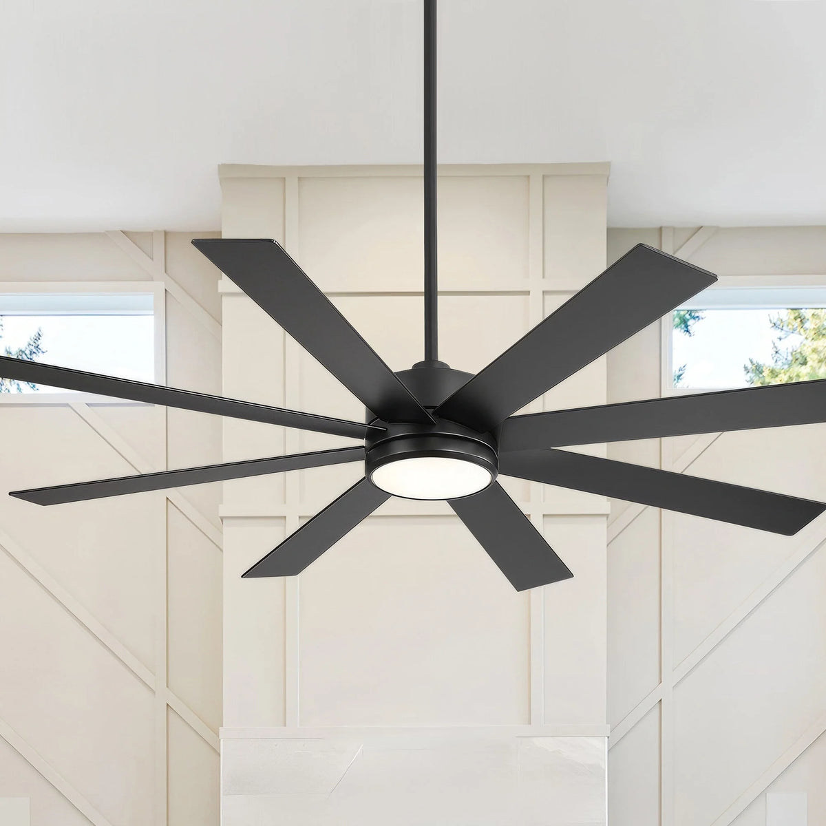Stropní ventilátor černý LED s 8 lopatkami, světlem a dálkovým ovládáním, 65 Inch
