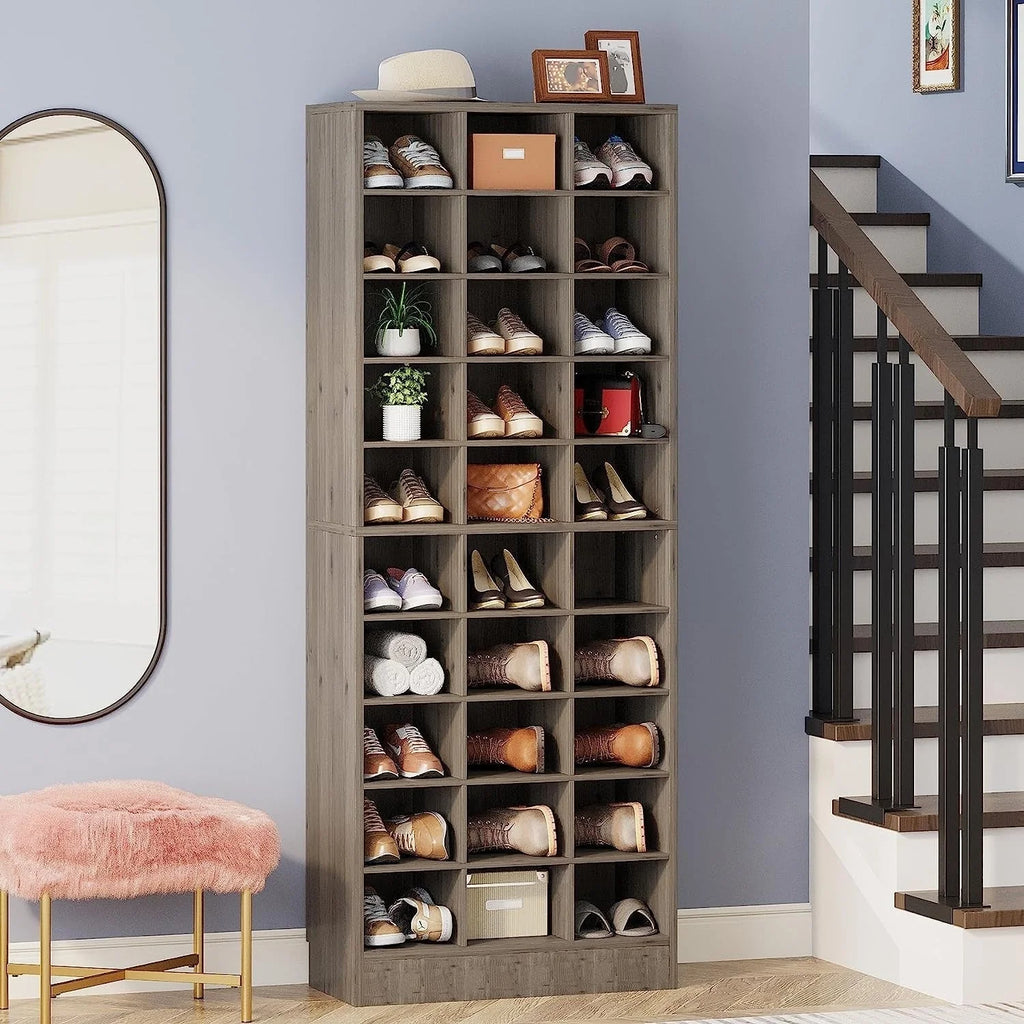 Meuble à chaussures haut pour 30 paires, étagère de rangement blanche en bois à 10 niveaux pour placard et entrée – 10 niveaux