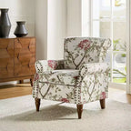 Araceli traditionele houten bloemenfauteuil met bekleding, hoge rugleuning en sierspijkerrand| ART OF LIVING DESIGNS