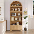 Libreria ad arco da 72" con cassetto contenitore, mobile espositore moderno in legno a 6 ripiani con scaffali aperti e cassetto inferiore, anta curva