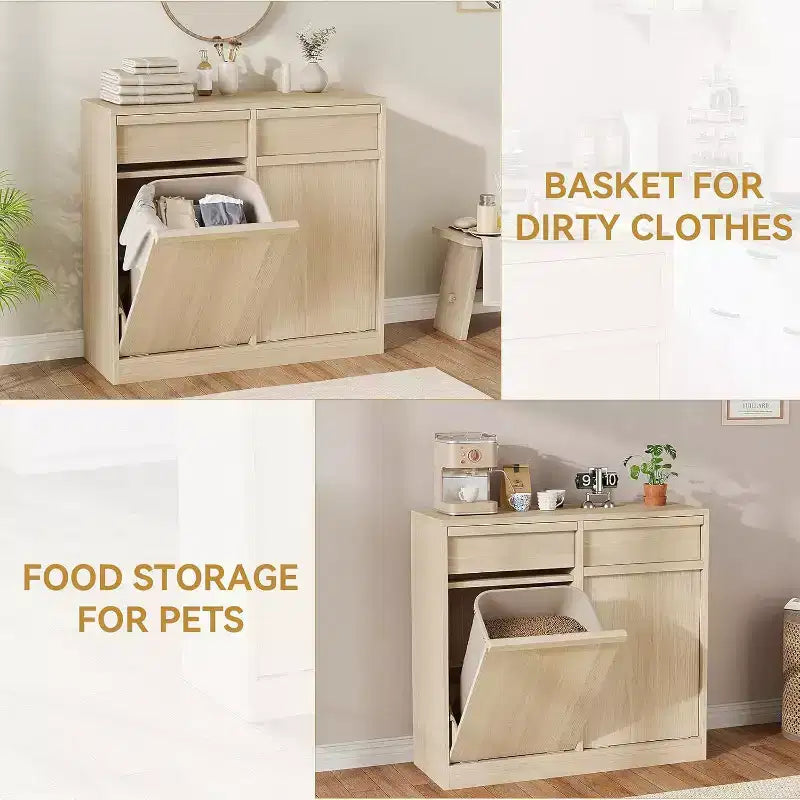 Pattumiera inclinabile in rovere naturale, pattumiera con contenitore e cassetto, mobile copripattumiera, cesto portabiancheria per cucina, sala da pranzo e soggiorno