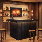 Lantine L-vormige thuisbar, hoekbar met 4 niveaus, dranktafel met opbergplanken en wijnglashouder voor de thuisbar